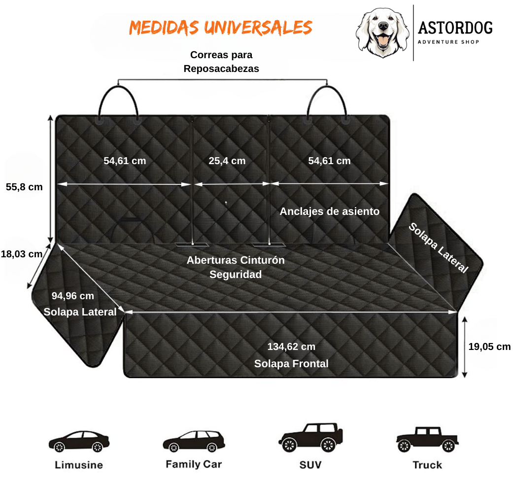 Funda Coche Perro - Impermeable, Antideslizante + 2 Cinturones Gratis